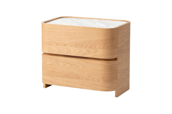 Adoni 2 Drawer Bedside Table | American Oak | Cararra Mable Top