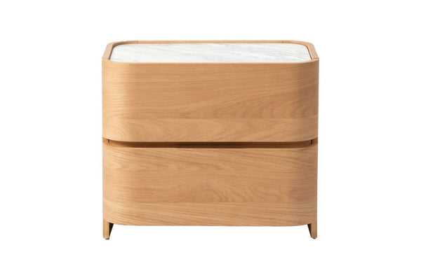 Adoni 2 Drawer Bedside Table | American Oak | Cararra Mable Top