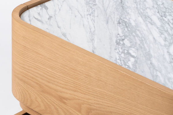 Adoni 4 Drawer Tallboy | American Oak | Cararra Mable Top