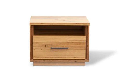 Australian-made Aspley Bedside Table. Crafted from Ash Hardwood with a Blackbutt veneer finish, this bedroom suite marries style and elegance. Available in different timber colours, Aspley guarantees an unforgettable sleep experience. As an Australian Made product, the Aspley is available in a range of variations...