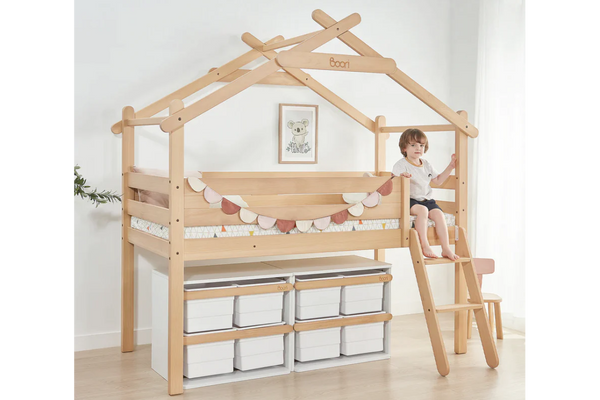 This fun kids loft bed package deal features the best selling Boori Forest Teepee Loft Bed and compatible Boori Pocket Spring Single Bed Mattress, along with 2 x Tidy Toy Cabinets. Blueberry and Cherry colour options also include a compatible canopy for the bed. Priced at 20% off RRP. Reminiscent of a treehouse.. tepee bed