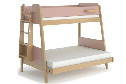 The Natty Maxi Bunk Bed Ladder is a space-saving triple sleeper bunk bed with a modern two-tone design -pictured in Cherry Pink & Almond Colour