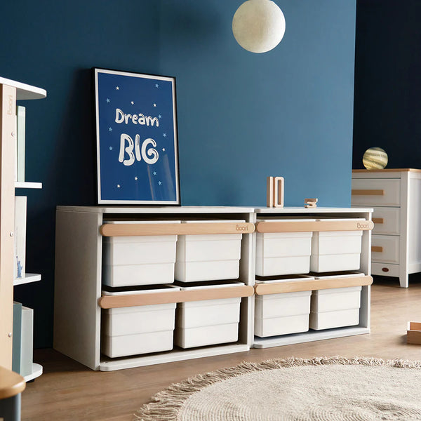 2 x the Boori Kids Tidy Toy Cabinet - Pictured in the Barley White & Almond Colour