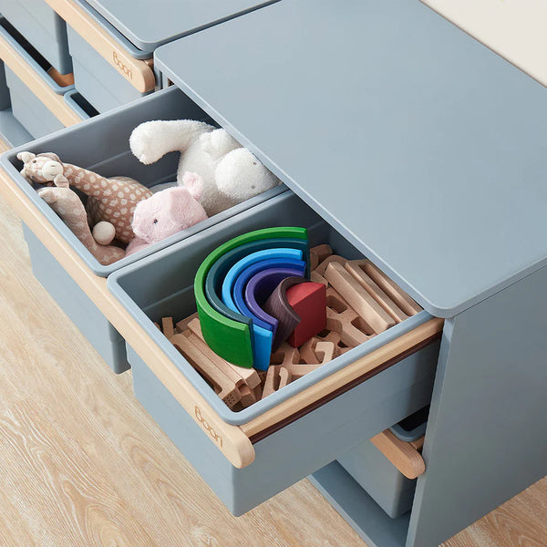2 x Boori Kids Tidy Toy Cabinet - Pictured in the Blueberry & Almond Colour