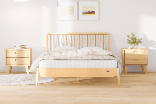 Add a touch of contemporary elegance to your bedroom with Boori's solid timber bed frame, meticulously crafted from high-quality sustainably sourced beech wood. The sleek design features pointed feet and a refined spindle headboard, making it a stylish statement piece. It is available in both King and Queen sizes,
