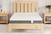 Boori Lux Pocket Spring Mattress on a natural timber Boori bed frame with slat headboard, styled in a light nursery-inspired bedroom
