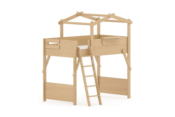 Treehouse King Single Loft with Roof Frame and Ladder - Beech Colour
