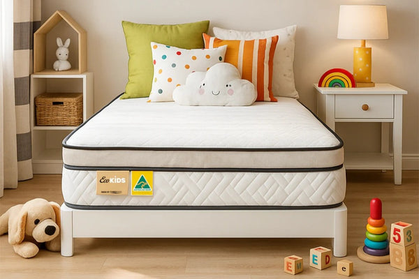 Eco Kids Nature Luxe | Autralian Made | Biodegradable and Non-ToxicEco Kids Nature Luxe Mattress: 100% natural latex with 50mm pillow top for superior spinal support & pressure relief. Hypoallergenic, eco-friendly, perfect for kids.