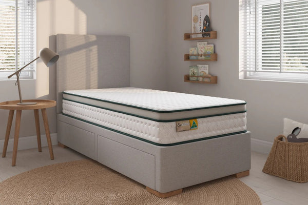 Eco Kids Nature Luxe | Autralian Made | Biodegradable and Non-ToxicEco Kids Nature Luxe Mattress: 100% natural latex with 50mm pillow top for superior spinal support & pressure relief. Hypoallergenic, eco-friendly, perfect for kids.