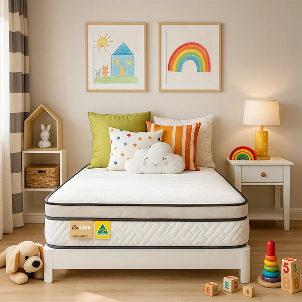 Eco Kids Nature Luxe | Autralian Made | Biodegradable and Non-ToxicEco Kids Nature Luxe Mattress: 100% natural latex with 50mm pillow top for superior spinal support & pressure relief. Hypoallergenic, eco-friendly, perfect for kids.