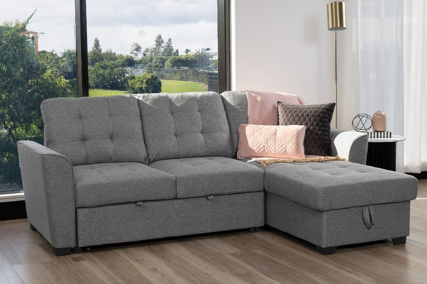 Fabric Storage Sofa Bed - Premium 2 Seater Sofa Bed with Reversible Storage Chaise in Grey