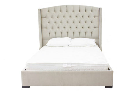 The Gabrielle Bed is crafted from MDF and kiln dried hardwood and plantation timber for a strong and long-lasting piece.  Its tailored winged bedhead with exquisite chesterfield diamond buttoning adds an elegant touch and the bed can be customised to suit any bedroom.  This custom built, Australian made bed frame , it is the perfect combination of quality design and craftsmanship.