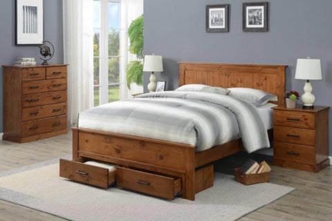 The Greatwood Bed is constructed with robust Australian pine, perfect for bedrooms of any style or size. It's an attractive and sturdy choice for long-lasting comfort and luxury.  Complete the look with bedside table and 5 or 6 drawer tallboy options. Contact our team for more details.  The bed frame is also available without the underbed storage drawers.  For the full range of options/pricing please visit us in store or contact us 1300 399 676 or dream@bestinbeds.com.au