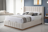 Discover the Matrice Gas Lift Bed Australia: Premium storage bed, 120kg gas struts, solid oak plinth, hypoallergenic design for superior comfort & spinal support - Beige colour pictured