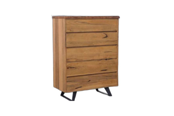 The Messina 5 Drawer Tallboy is crafted from solid Western Australian Marri hardwood timber, in a unique floating design.Its robust construction ensures durability while its minimalist design adds a contemporary flair to any bedroom. Make a statement with this timeless classic.Complete the look with the Messina Harwood Timber Bed Frame, bedside tables, dressing tables and mirrors available is different sizes.