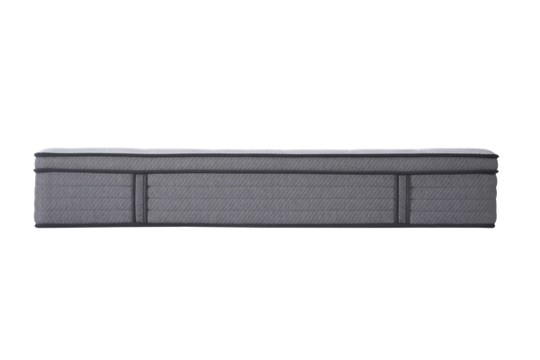 Side view of a Grey mattress on a white background