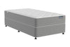 Grey Sealy Posturepedic Singles Europa v2025 mattress and base ensemble on a white background