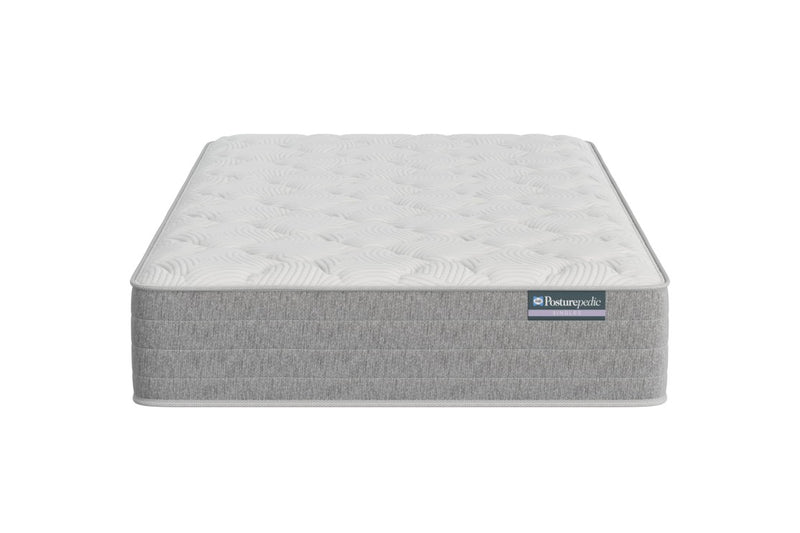 Grey Sealy Posturepedic Singles Europa v2025 mattress on a white background