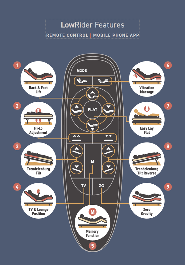 Diagram of a remote control with labeled features on a blue background