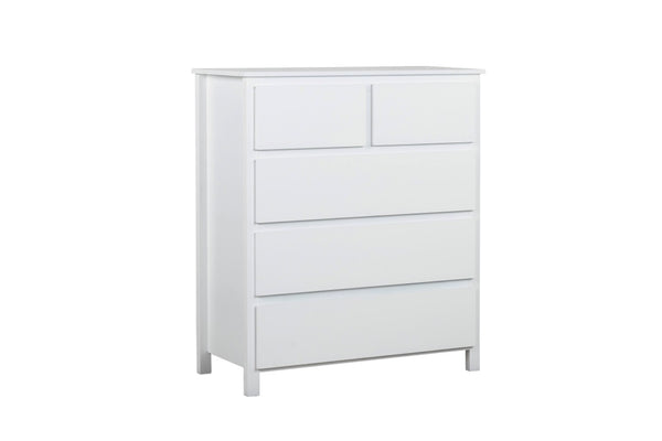 Wombarra 5 Drawer Tallboy White Timber | Rubberwood