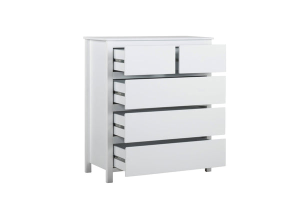 Wombarra 5 Drawer Tallboy White Timber | Rubberwood