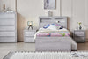Belleville King Single bed frame in Cement Grey with the enclosed pull-out trundle open