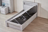 Belleville King Single side board gas lift bed in Cement Grey with the mattress platform raised