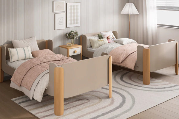 Boori Yarra King Single Bunk Bed Truffle & Beech converted into 2 king single bed frames in a stylish childrens bedroom for siblings