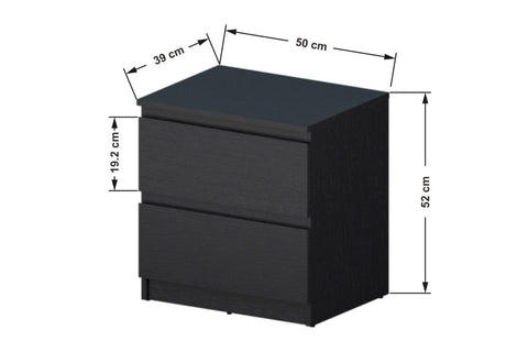 The Brenton Bedside Table is crafted with a modern design to enhance any bedroom style. The two drawers offer ample storage capacity and offer easy access. Its sleek construction pairs wonderfully with other bedroom items to create a complete, inviting look. Dimensions: Bedside: Height: 52cm | Width: 50cm | Depth: 39cm