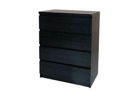 The Brenton 4 Drawer Black Tallboy is crafted with a modern design to enhance any bedroom style. The four drawers offer ample storage capacity and offer easy access. Its sleek construction pairs wonderfully with other bedroom items to create a complete, inviting look. Dimensions: Height: 101.40cm | Width: 80cm | Depth: 48cm