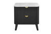Wooden black coloured nightstand with two drawers on a white background with a stone top