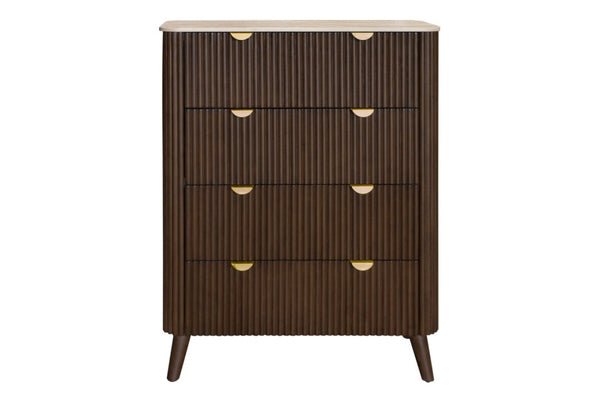 Chedworth 4 Drawer Tallboy | Harwood Timber | Walnut with Stone Top