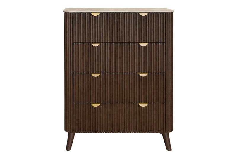 Chedworth 4 Drawer Tallboy | Harwood Timber | Walnut with Stone Top