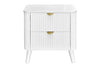 Wooden white coloured nightstand with two drawers on a white background with a stone top