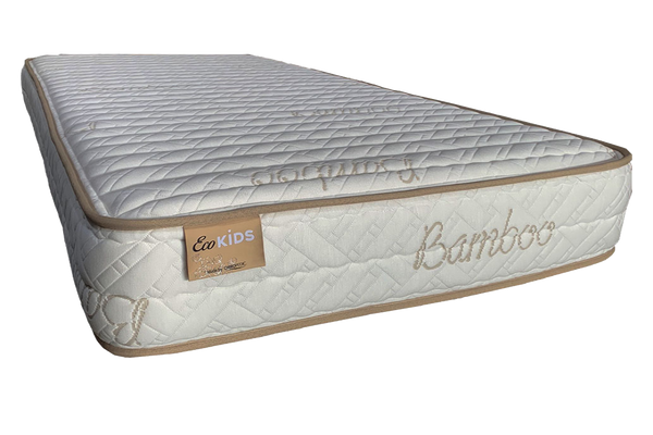 Eco Kids Bunk mattress with bambo fabric 'Eco Kids' label on a white background
