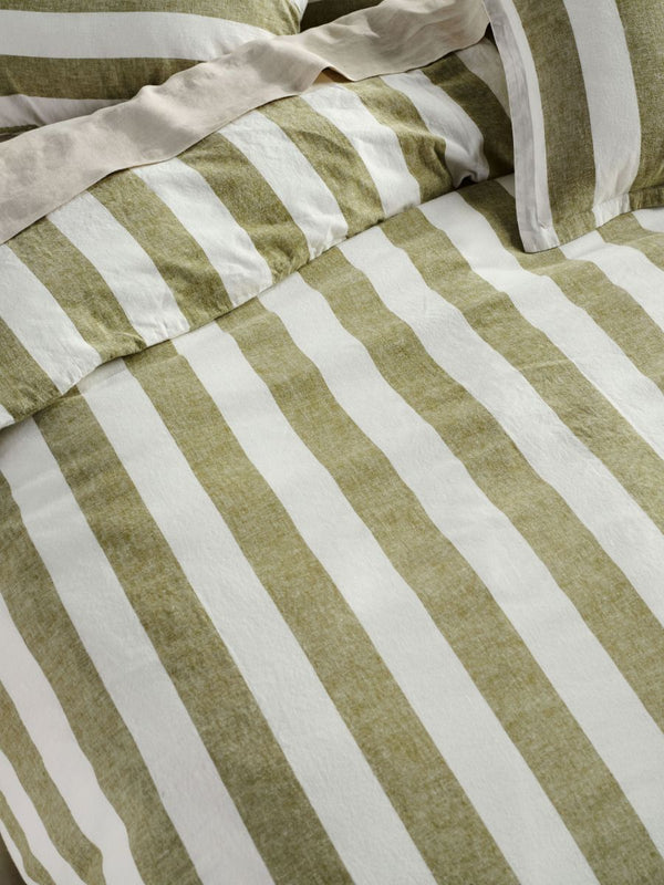 Linen House Vintage Stripe Pesto Quilt Cover Set