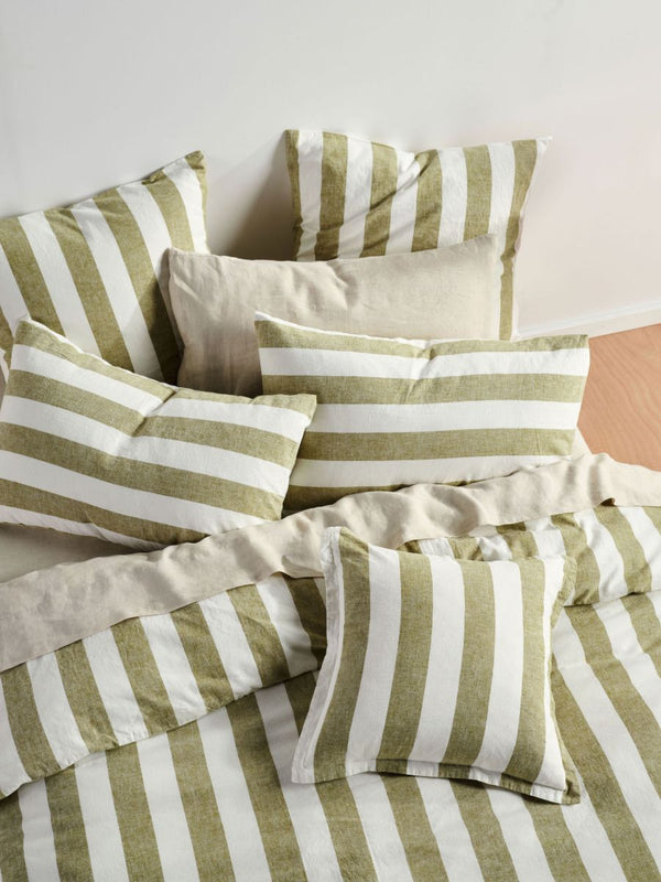 Linen House Vintage Stripe Pesto Quilt Cover Set