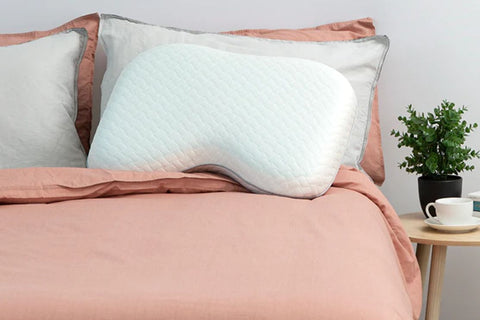 Example of the pillows Ergonomic shape - great for back, side and front sleepers - John Cotton Therapeutic All Positions Pillow - Ergonomic Memory Foam Pillow with Gel Cooling
