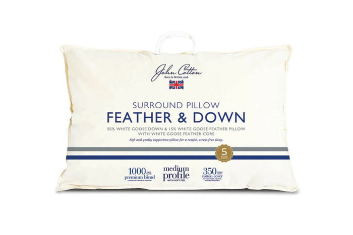 John Cotton White GOOSE SURROUND PILLOW - 85% Down & 15% Feather pillow with a white goose feather core