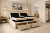 Beige adjustable bed with storage drawers in a room setting