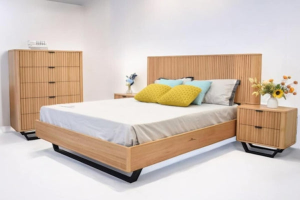 Discover the Australis Messmate Bed – premium timber king/queen bed frame with black metal accents. Shop hardwood beds at Best in Beds. Free local delivery!