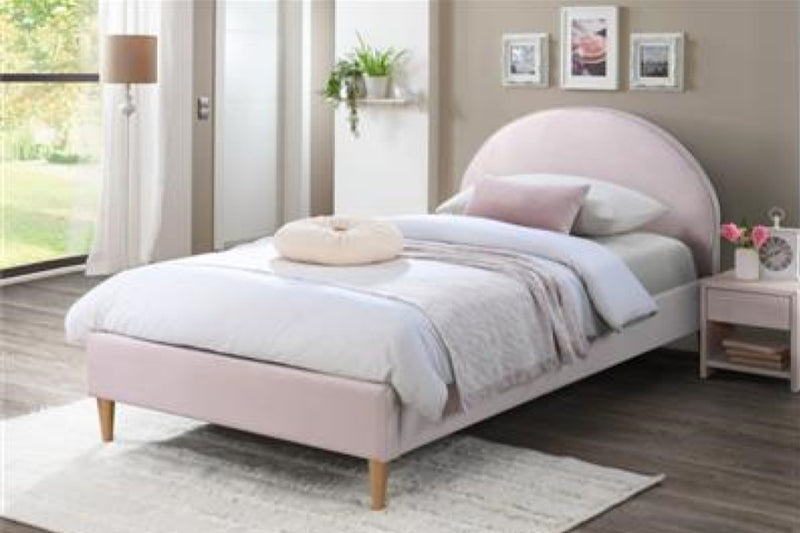 Autumn Arch Fabric Kids Bed - available in Single or King Single - Pink Velvet Fabric