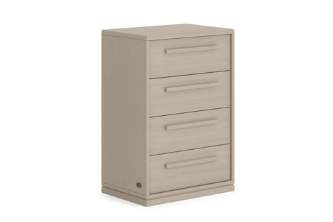 Pictured in Brushed Grey colour - The Block 4 Drawer Chest features a clean minimalist aesthetic, offering a versatile design combined with four drawers for ample storage. Comes fully assembled with no assembly required. Clean style timber bedside table, featuring 1 drawer for handy storage. Sustainably sourced Australian Araucaria timber.