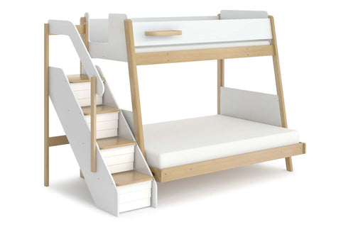 Boori Maxi Bunk Bed with Storage Staircase Barley White and Almond Single Double Bunk Bed