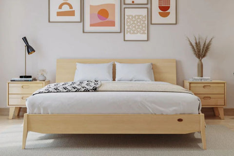 Furnish your bedroom with a minimalist modern timber bed frame, made out of real wood for a durable, unique and natural piece that showcases the beautiful woodgrain. Combining contemporary design elements with a timeless minimalist aesthetic. Premium European beech wood finish with a sleek, modern look. Solid Boori t..