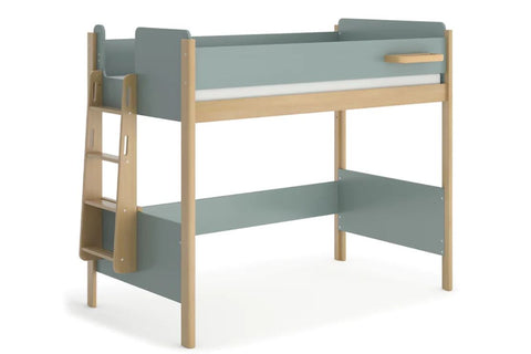 Pictured here in Blueberry & Almond - The Boori Natty King Single Loft Bed with Ladder offers an aesthetically pleasing design with a contemporary two-tone effect. It's perfect for creating a Scandinavian-inspired interior and comes with a handy built-in shelf to keep necessities close. The ladder is designed to take up minimal floor space.