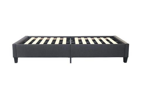 The Bulli Platform Bed is an elegant design that adds modern day charm to your bedroom. Upholstered in a dark grey fabric with a sleek finish, the solid plywood slats provide excellent support and comfort for a great night's sleep. Features: MDF - Sustainably harvested timber - Available in Single size