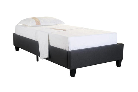 The Bulli Platform Bed is an elegant design that adds modern day charm to your bedroom. Upholstered in a dark grey fabric with a sleek finish, the solid plywood slats provide excellent support and comfort for a great night's sleep. Features: MDF - Sustainably harvested timber - Available in Single size