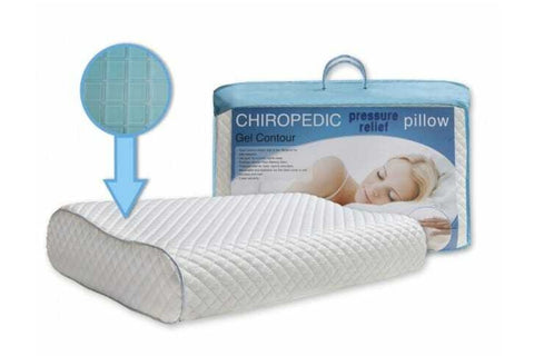 Gel Contour Pillow: Dual Contour shape, high & low, designed for side sleepers. Width: 60cm | Depth: 40cm | Height: 12cm (lowest side) and 14cm (highest sid