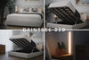 Collage of a Daintree bed with storage compartments in a bedroom setting.